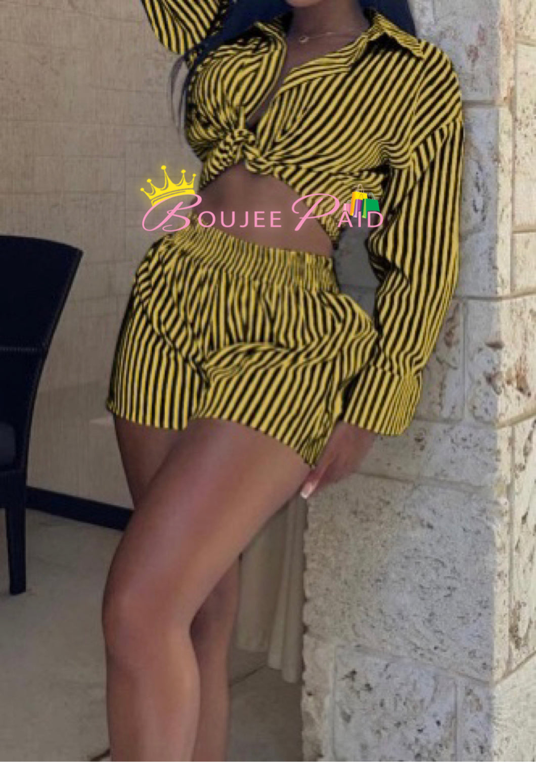 Yellow Striped Two Piece